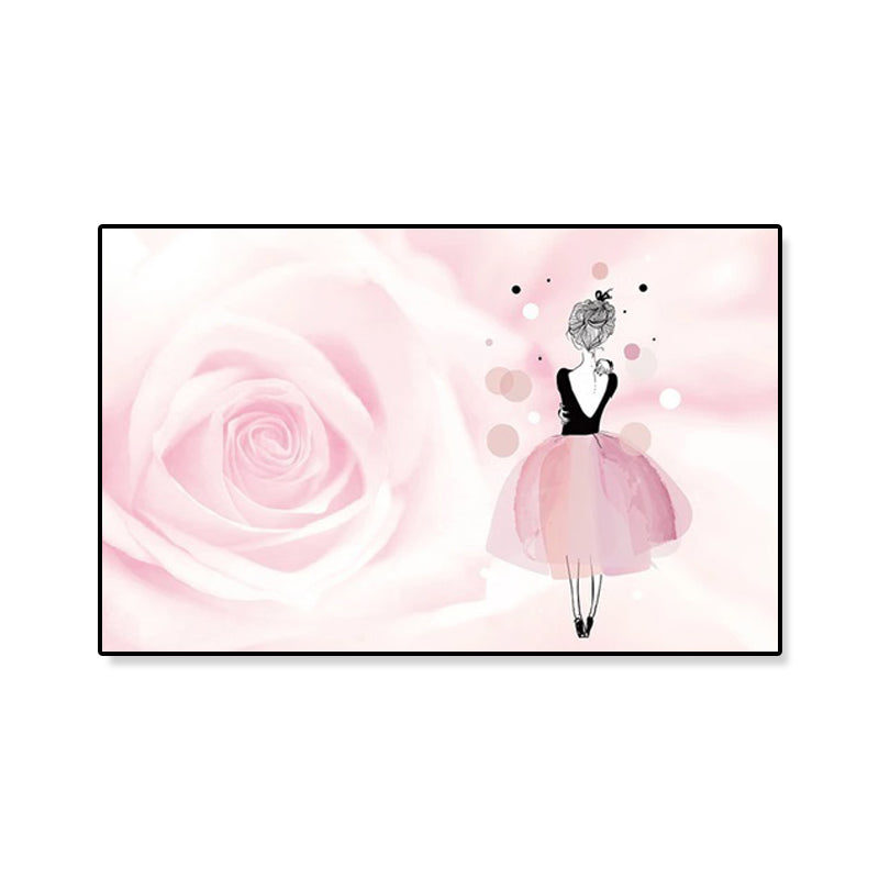 Rose and Ballerina Canvas Glam Trendy Fashion Wall Art Decor in Pink for Bedroom Clearhalo 'Arts' 'Canvas Art' 1899613