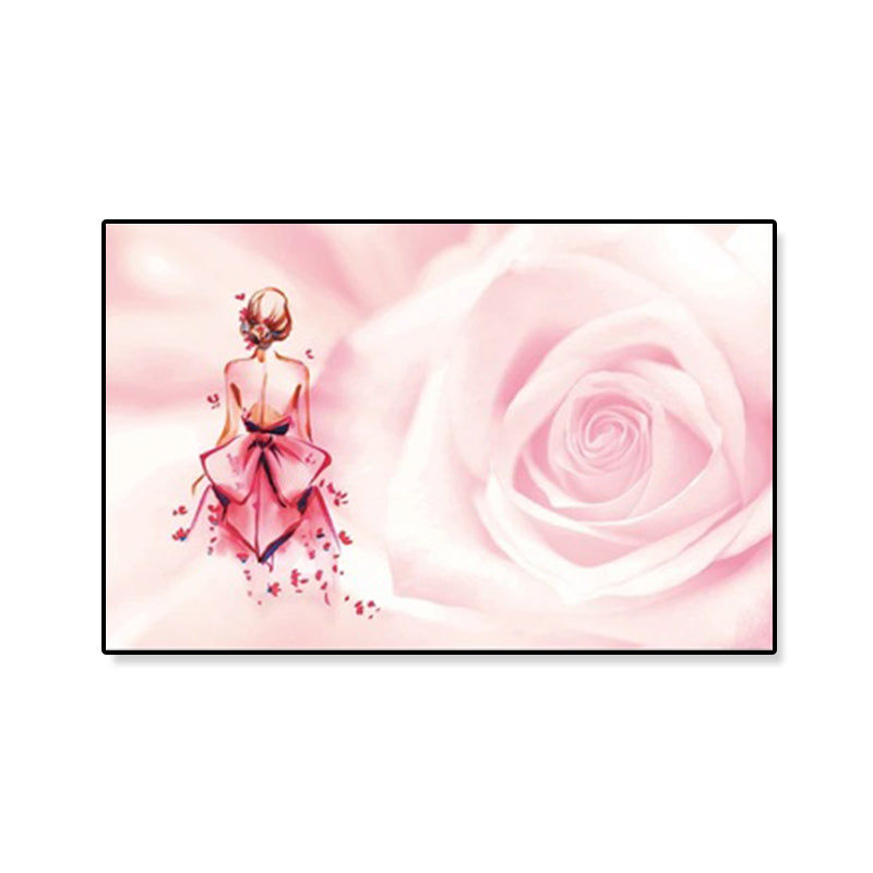Rose and Ballerina Canvas Glam Trendy Fashion Wall Art Decor in Pink for Bedroom Clearhalo 'Arts' 'Canvas Art' 1899620