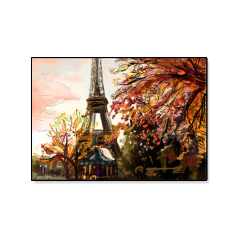 Global Inspired Landmark Painting Canvas Print Textured Pastel Wall Art for Hotel