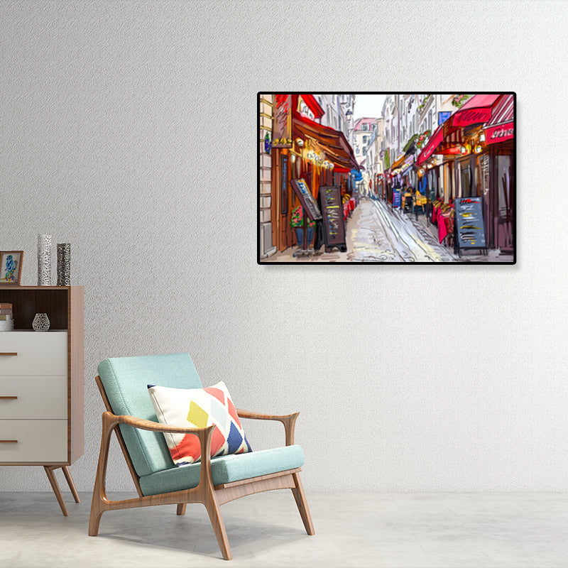 Global Inspired Landmark Painting Canvas Print Textured Pastel Wall Art for Hotel