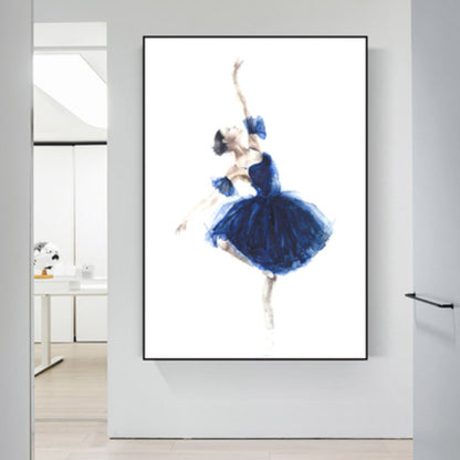 Pastel Drawing Ballet Girl Canvas Dance Nordic Textured Wall Art Print for Bedroom Blue Clearhalo 'Arts' 'Canvas Art' 1899649