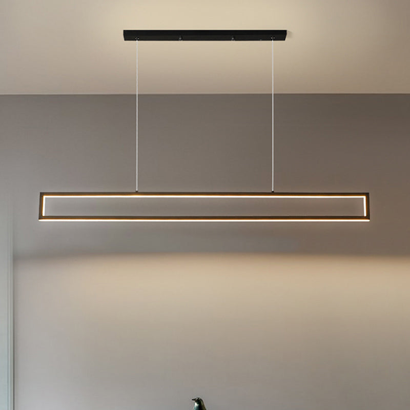 Oversized Rectangular LED Island Pendant Simple Aluminum Black Ceiling Hanging Light in Warm/White/Natural Light Black Clearhalo 'Ceiling Lights' 'Island Lights' Lighting' 1899682
