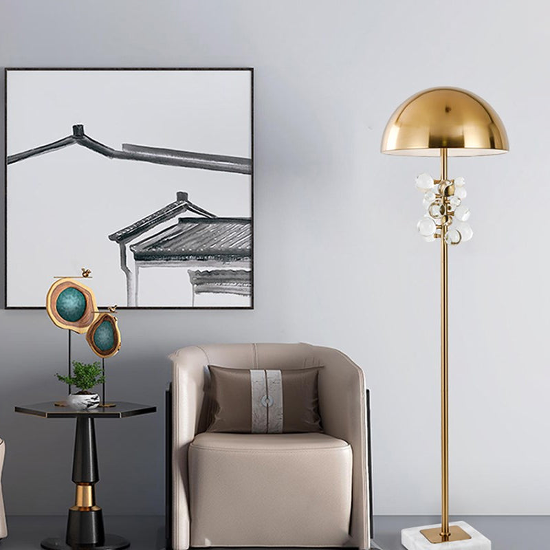 Gold Floor Lighting Modern Metallic Domed Shape Standing Light with Crystal Drip Accent for Living Room Gold Clearhalo 'Floor Lamps' 'Lamps' Lighting' 1899699