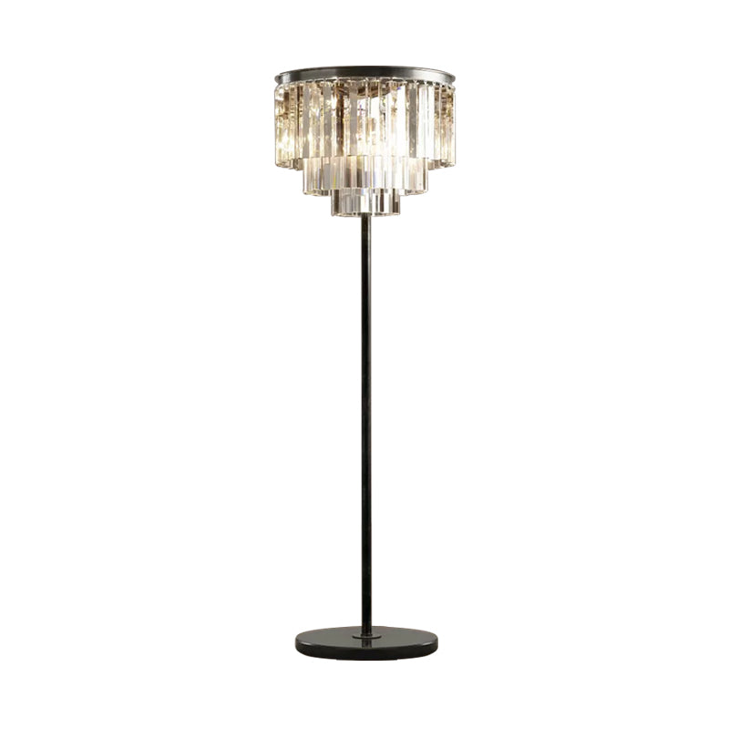 5-Bulb Standing Lamp Rustic 1/3-Layer Crystal Block Floor Light in Black for Living Room Clearhalo 'Floor Lamps' 'Lamps' Lighting' 1899708