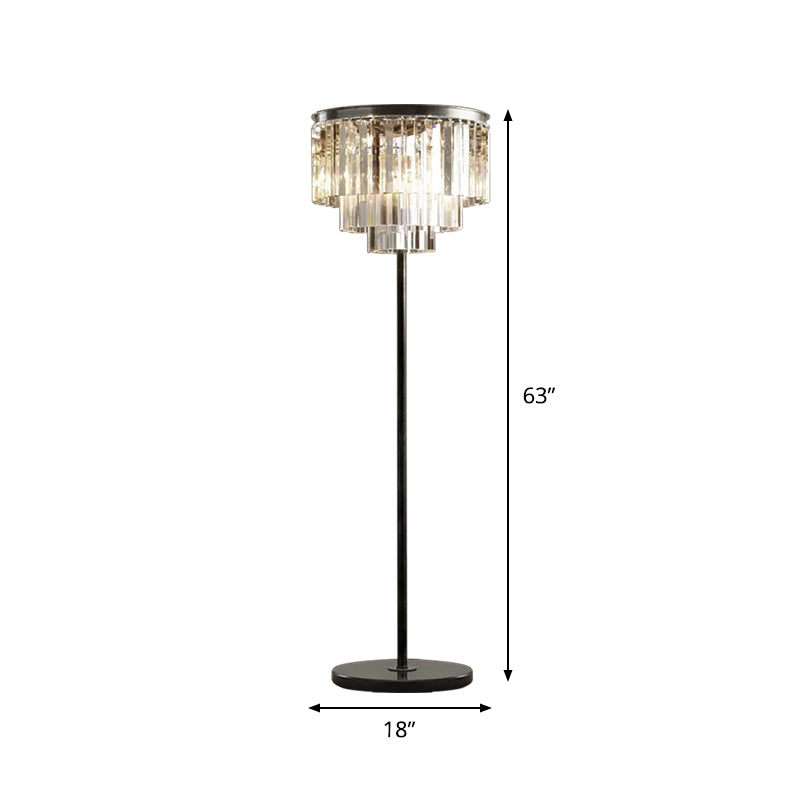 5-Bulb Standing Lamp Rustic 1/3-Layer Crystal Block Floor Light in Black for Living Room Clearhalo 'Floor Lamps' 'Lamps' Lighting' 1899709