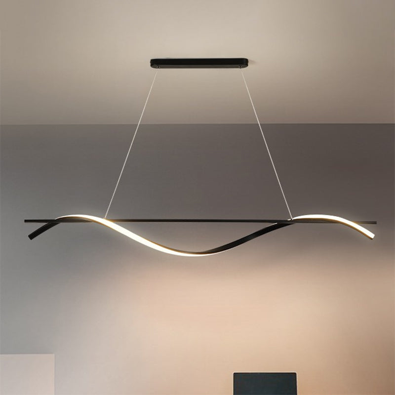 Minimalism Curvy Hanging Island Light Acrylic Dining Room LED Drop Pendant in Black, Warm/White Light Black Clearhalo 'Ceiling Lights' 'Island Lights' Lighting' 1899738
