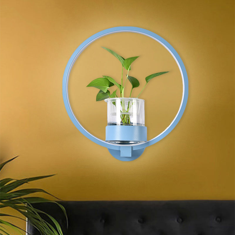 Round/Rectangle Metal Wall Light Macaron Grey/Yellow/Blue LED Sconce Lighting with Plant Pot for Bedroom Clearhalo 'Cast Iron' 'Glass' 'Industrial' 'Modern wall lights' 'Modern' 'Tiffany' 'Traditional wall lights' 'Wall Lamps & Sconces' 'Wall Lights' Lighting' 1899785