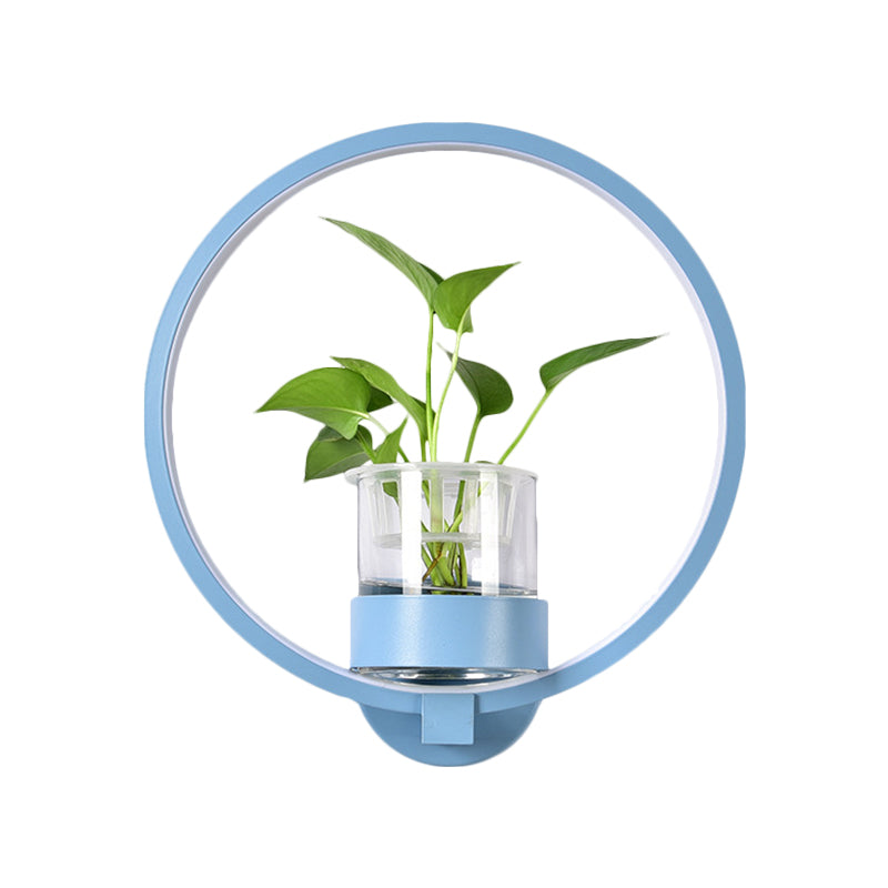 Round/Rectangle Metal Wall Light Macaron Grey/Yellow/Blue LED Sconce Lighting with Plant Pot for Bedroom Clearhalo 'Cast Iron' 'Glass' 'Industrial' 'Modern wall lights' 'Modern' 'Tiffany' 'Traditional wall lights' 'Wall Lamps & Sconces' 'Wall Lights' Lighting' 1899786