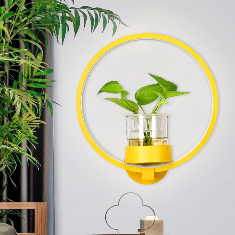 Round/Rectangle Metal Wall Light Macaron Grey/Yellow/Blue LED Sconce Lighting with Plant Pot for Bedroom Clearhalo 'Cast Iron' 'Glass' 'Industrial' 'Modern wall lights' 'Modern' 'Tiffany' 'Traditional wall lights' 'Wall Lamps & Sconces' 'Wall Lights' Lighting' 1899789