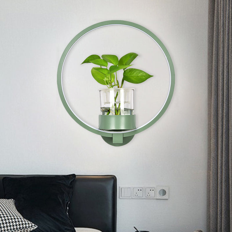 Round/Rectangle Metal Wall Light Macaron Grey/Yellow/Blue LED Sconce Lighting with Plant Pot for Bedroom Clearhalo 'Cast Iron' 'Glass' 'Industrial' 'Modern wall lights' 'Modern' 'Tiffany' 'Traditional wall lights' 'Wall Lamps & Sconces' 'Wall Lights' Lighting' 1899793