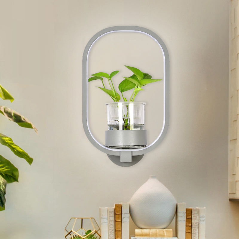 Round/Rectangle Metal Wall Light Macaron Grey/Yellow/Blue LED Sconce Lighting with Plant Pot for Bedroom Clearhalo 'Cast Iron' 'Glass' 'Industrial' 'Modern wall lights' 'Modern' 'Tiffany' 'Traditional wall lights' 'Wall Lamps & Sconces' 'Wall Lights' Lighting' 1899796