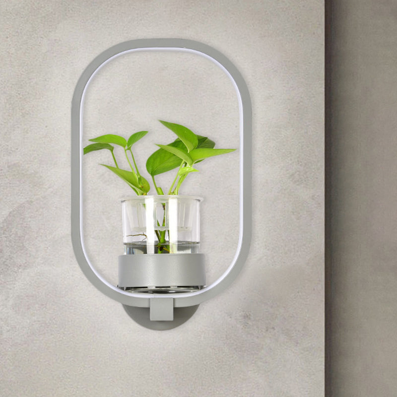 Round/Rectangle Metal Wall Light Macaron Grey/Yellow/Blue LED Sconce Lighting with Plant Pot for Bedroom Clearhalo 'Cast Iron' 'Glass' 'Industrial' 'Modern wall lights' 'Modern' 'Tiffany' 'Traditional wall lights' 'Wall Lamps & Sconces' 'Wall Lights' Lighting' 1899797