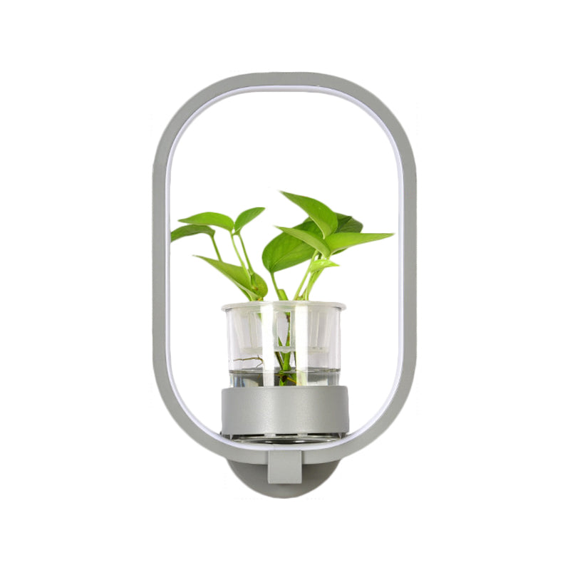 Round/Rectangle Metal Wall Light Macaron Grey/Yellow/Blue LED Sconce Lighting with Plant Pot for Bedroom Clearhalo 'Cast Iron' 'Glass' 'Industrial' 'Modern wall lights' 'Modern' 'Tiffany' 'Traditional wall lights' 'Wall Lamps & Sconces' 'Wall Lights' Lighting' 1899798