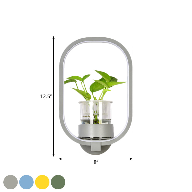 Round/Rectangle Metal Wall Light Macaron Grey/Yellow/Blue LED Sconce Lighting with Plant Pot for Bedroom Clearhalo 'Cast Iron' 'Glass' 'Industrial' 'Modern wall lights' 'Modern' 'Tiffany' 'Traditional wall lights' 'Wall Lamps & Sconces' 'Wall Lights' Lighting' 1899799