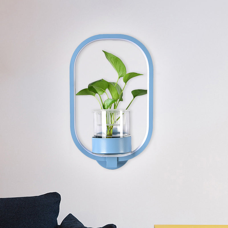 Round/Rectangle Metal Wall Light Macaron Grey/Yellow/Blue LED Sconce Lighting with Plant Pot for Bedroom Clearhalo 'Cast Iron' 'Glass' 'Industrial' 'Modern wall lights' 'Modern' 'Tiffany' 'Traditional wall lights' 'Wall Lamps & Sconces' 'Wall Lights' Lighting' 1899801
