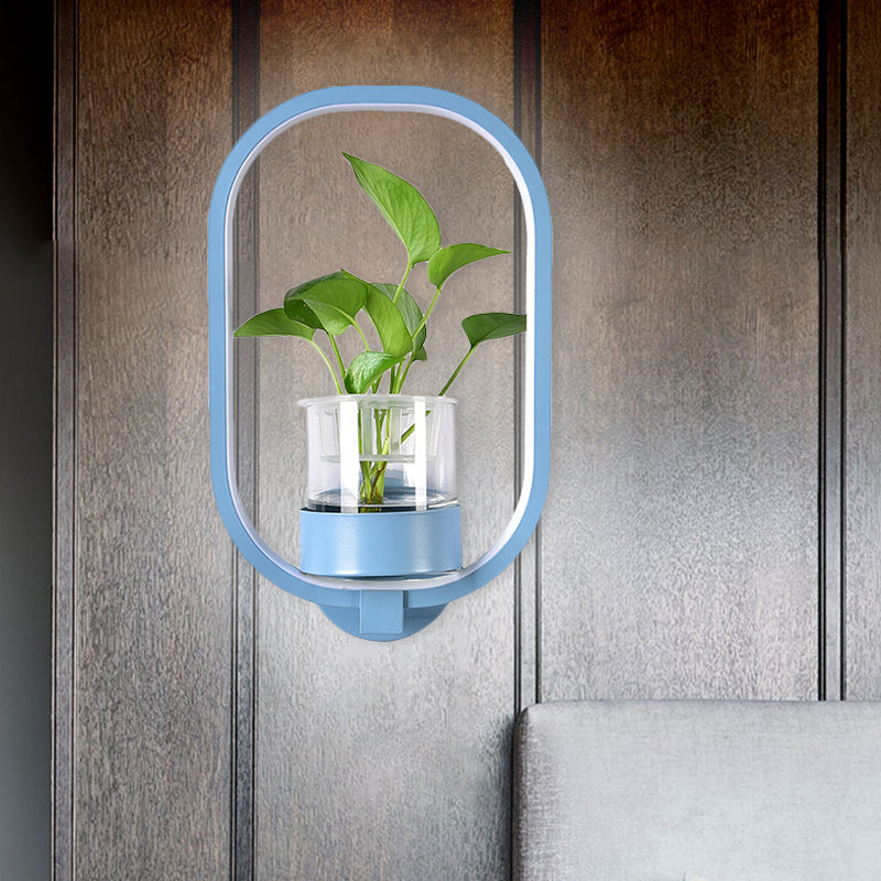 Round/Rectangle Metal Wall Light Macaron Grey/Yellow/Blue LED Sconce Lighting with Plant Pot for Bedroom Clearhalo 'Cast Iron' 'Glass' 'Industrial' 'Modern wall lights' 'Modern' 'Tiffany' 'Traditional wall lights' 'Wall Lamps & Sconces' 'Wall Lights' Lighting' 1899802