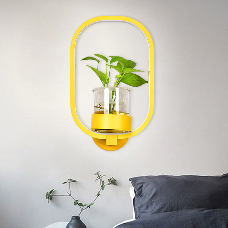 Round/Rectangle Metal Wall Light Macaron Grey/Yellow/Blue LED Sconce Lighting with Plant Pot for Bedroom Clearhalo 'Cast Iron' 'Glass' 'Industrial' 'Modern wall lights' 'Modern' 'Tiffany' 'Traditional wall lights' 'Wall Lamps & Sconces' 'Wall Lights' Lighting' 1899806