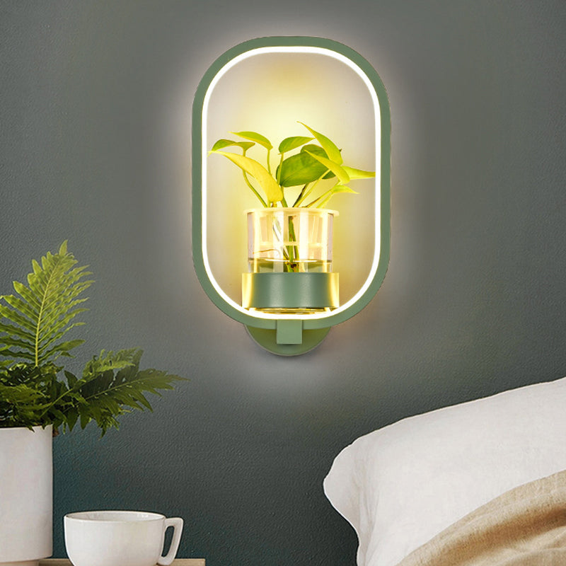 Round/Rectangle Metal Wall Light Macaron Grey/Yellow/Blue LED Sconce Lighting with Plant Pot for Bedroom Green Rectangle Clearhalo 'Cast Iron' 'Glass' 'Industrial' 'Modern wall lights' 'Modern' 'Tiffany' 'Traditional wall lights' 'Wall Lamps & Sconces' 'Wall Lights' Lighting' 1899808