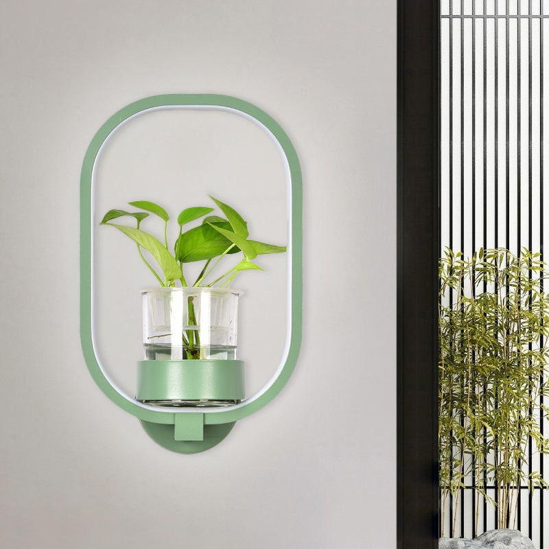 Round/Rectangle Metal Wall Light Macaron Grey/Yellow/Blue LED Sconce Lighting with Plant Pot for Bedroom Clearhalo 'Cast Iron' 'Glass' 'Industrial' 'Modern wall lights' 'Modern' 'Tiffany' 'Traditional wall lights' 'Wall Lamps & Sconces' 'Wall Lights' Lighting' 1899809