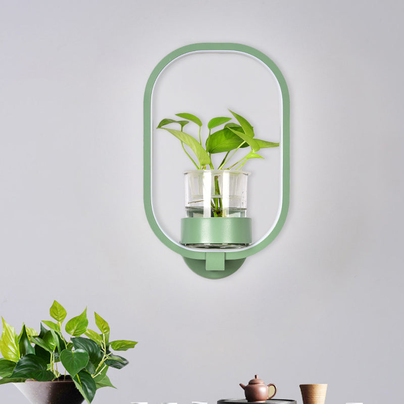 Round/Rectangle Metal Wall Light Macaron Grey/Yellow/Blue LED Sconce Lighting with Plant Pot for Bedroom Clearhalo 'Cast Iron' 'Glass' 'Industrial' 'Modern wall lights' 'Modern' 'Tiffany' 'Traditional wall lights' 'Wall Lamps & Sconces' 'Wall Lights' Lighting' 1899810