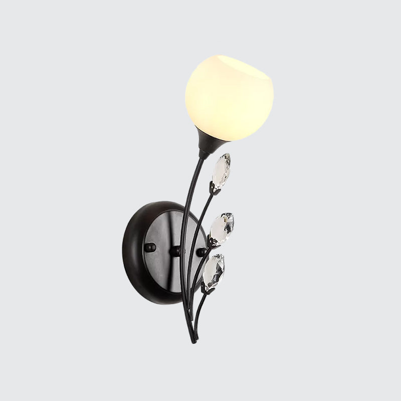 Black 1/2-Bulb Armed Wall Sconce Light Simplicity Frosted White Glass Bowl Wall Mount Lamp Clearhalo 'Modern wall lights' 'Modern' 'Wall Lamps & Sconces' 'Wall Lights' Lighting' 1899812