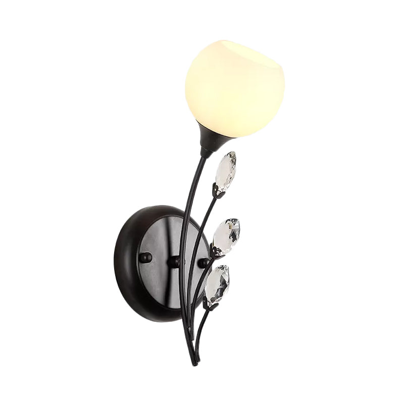 Black 1/2-Bulb Armed Wall Sconce Light Simplicity Frosted White Glass Bowl Wall Mount Lamp Clearhalo 'Modern wall lights' 'Modern' 'Wall Lamps & Sconces' 'Wall Lights' Lighting' 1899814