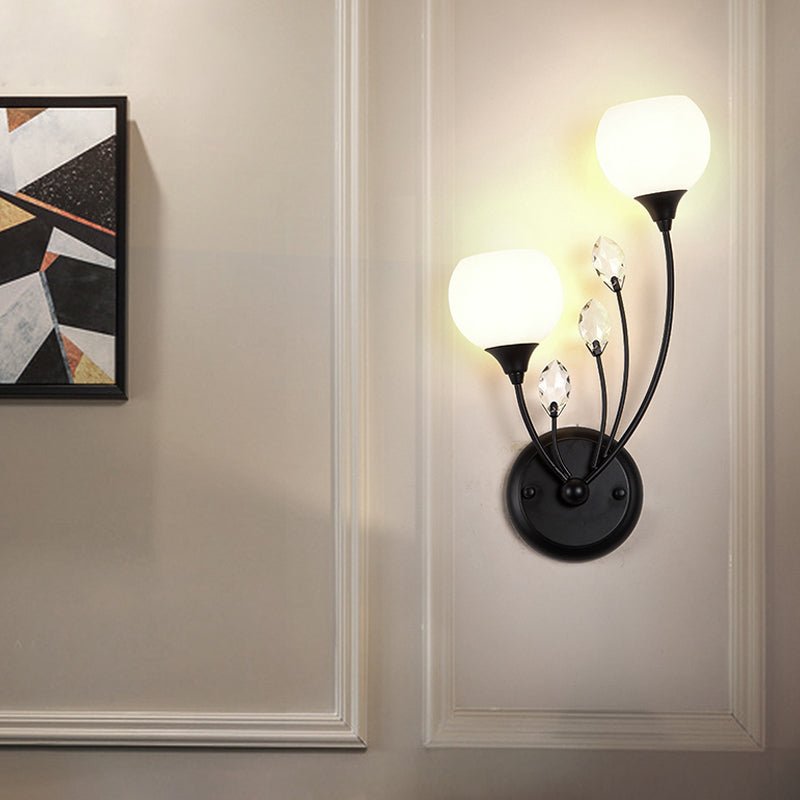 Black 1/2-Bulb Armed Wall Sconce Light Simplicity Frosted White Glass Bowl Wall Mount Lamp Clearhalo 'Modern wall lights' 'Modern' 'Wall Lamps & Sconces' 'Wall Lights' Lighting' 1899817