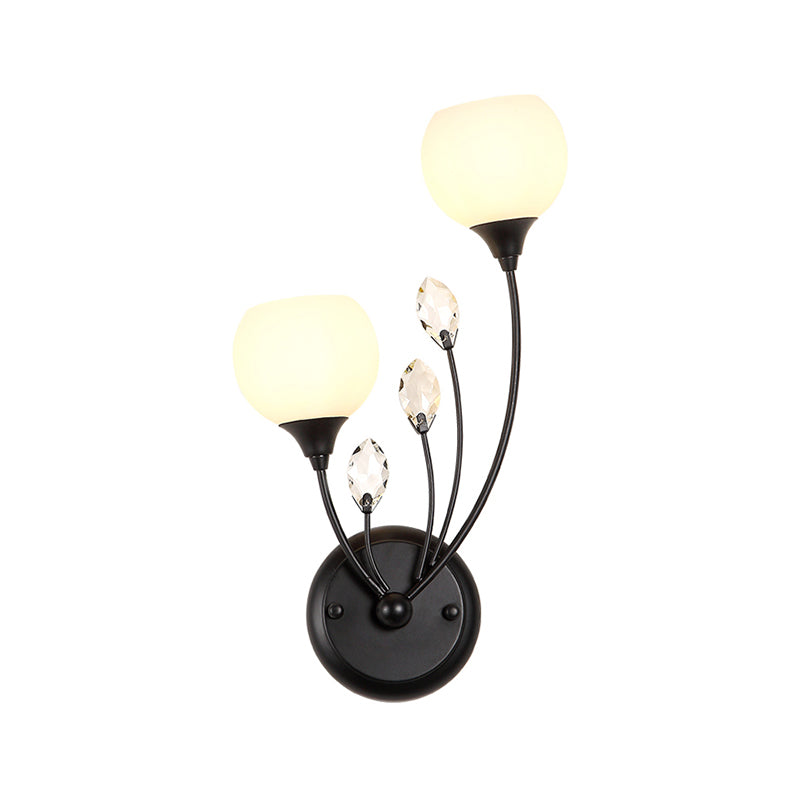 Black 1/2-Bulb Armed Wall Sconce Light Simplicity Frosted White Glass Bowl Wall Mount Lamp Clearhalo 'Modern wall lights' 'Modern' 'Wall Lamps & Sconces' 'Wall Lights' Lighting' 1899819