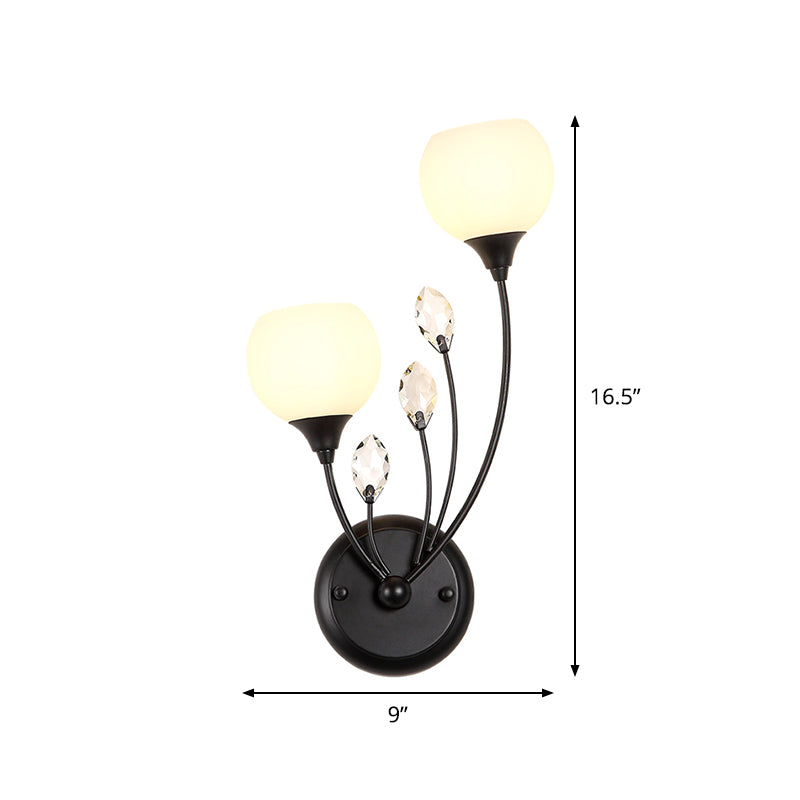 Black 1/2-Bulb Armed Wall Sconce Light Simplicity Frosted White Glass Bowl Wall Mount Lamp Clearhalo 'Modern wall lights' 'Modern' 'Wall Lamps & Sconces' 'Wall Lights' Lighting' 1899820