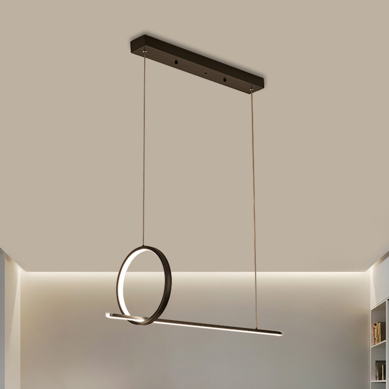 Linear and Ring Island Lighting Minimalistic Iron 1/2-Head Black LED Hanging Light Fixture Clearhalo 'Ceiling Lights' 'Island Lights' Lighting' 1899850