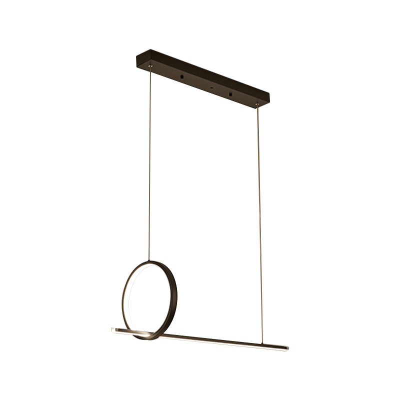 Linear and Ring Island Lighting Minimalistic Iron 1/2-Head Black LED Hanging Light Fixture Clearhalo 'Ceiling Lights' 'Island Lights' Lighting' 1899851