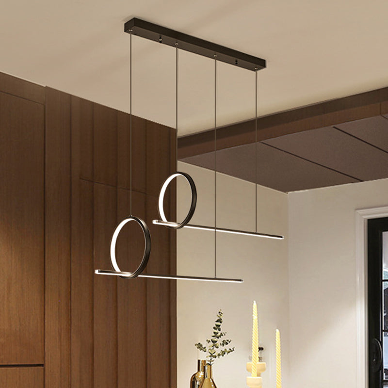 Linear and Ring Island Lighting Minimalistic Iron 1/2-Head Black LED Hanging Light Fixture 2 Black Clearhalo 'Ceiling Lights' 'Island Lights' Lighting' 1899853