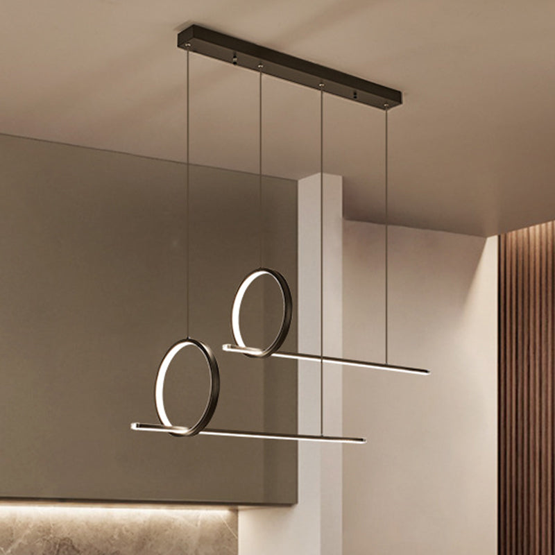 Linear and Ring Island Lighting Minimalistic Iron 1/2-Head Black LED Hanging Light Fixture Clearhalo 'Ceiling Lights' 'Island Lights' Lighting' 1899854