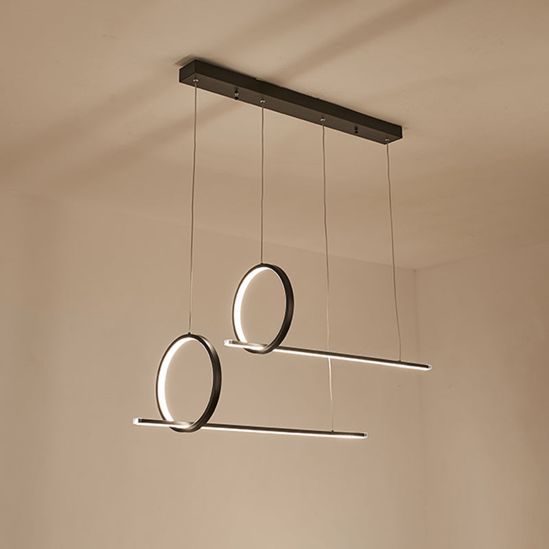 Linear and Ring Island Lighting Minimalistic Iron 1/2-Head Black LED Hanging Light Fixture Clearhalo 'Ceiling Lights' 'Island Lights' Lighting' 1899855