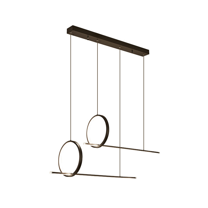 Linear and Ring Island Lighting Minimalistic Iron 1/2-Head Black LED Hanging Light Fixture Clearhalo 'Ceiling Lights' 'Island Lights' Lighting' 1899856