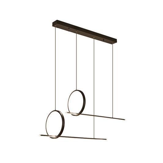 Linear and Ring Island Lighting Minimalistic Iron 1/2-Head Black LED Hanging Light Fixture Clearhalo 'Ceiling Lights' 'Island Lights' Lighting' 1899856