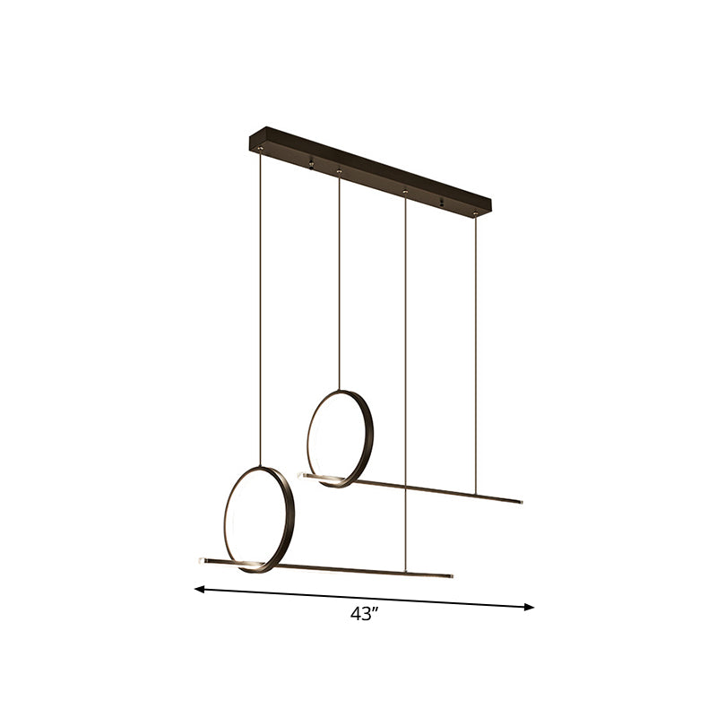 Linear and Ring Island Lighting Minimalistic Iron 1/2-Head Black LED Hanging Light Fixture Clearhalo 'Ceiling Lights' 'Island Lights' Lighting' 1899857