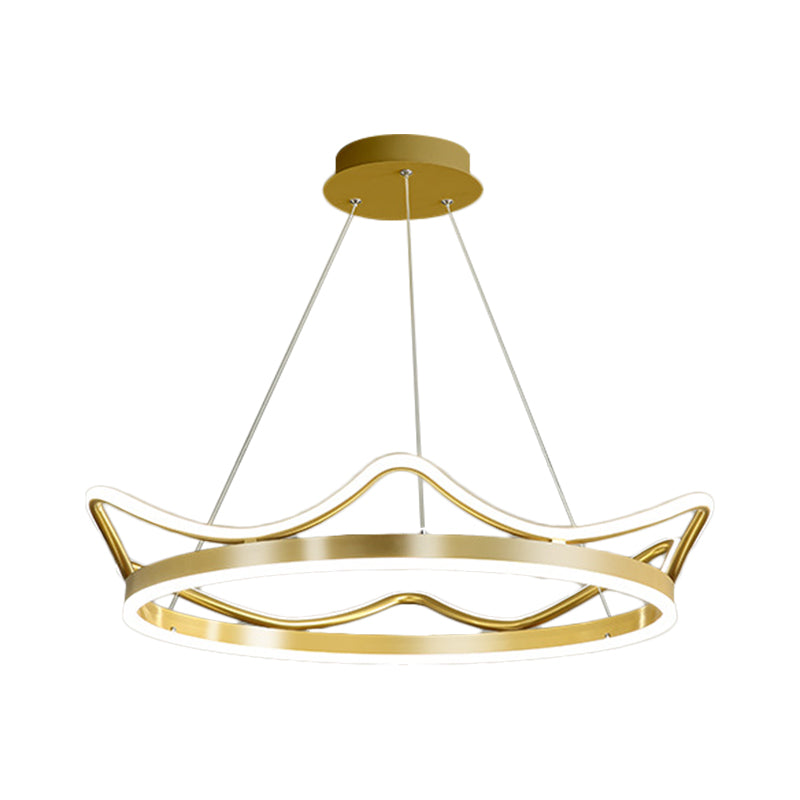 Gold Crown Shaped Chandelier Modern Stylish 20.5"/27.5" Dia LED Metal Pendant in Warm/White Light Clearhalo 'Ceiling Lights' 'Chandeliers' 'Modern Chandeliers' 'Modern' Lighting' 1899860