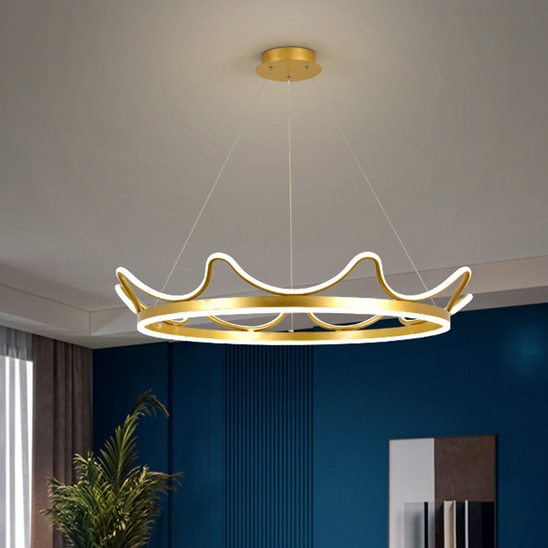 Gold Crown Shaped Chandelier Modern Stylish 20.5"/27.5" Dia LED Metal Pendant in Warm/White Light Gold 27.5" Clearhalo 'Ceiling Lights' 'Chandeliers' 'Modern Chandeliers' 'Modern' Lighting' 1899862