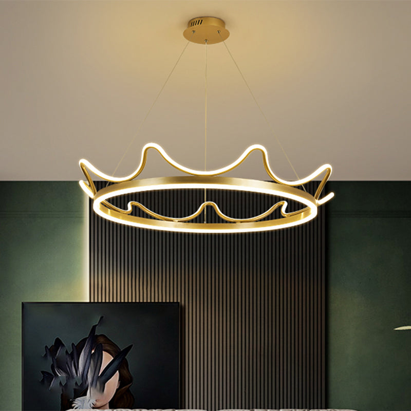 Gold Crown Shaped Chandelier Modern Stylish 20.5"/27.5" Dia LED Metal Pendant in Warm/White Light Clearhalo 'Ceiling Lights' 'Chandeliers' 'Modern Chandeliers' 'Modern' Lighting' 1899863