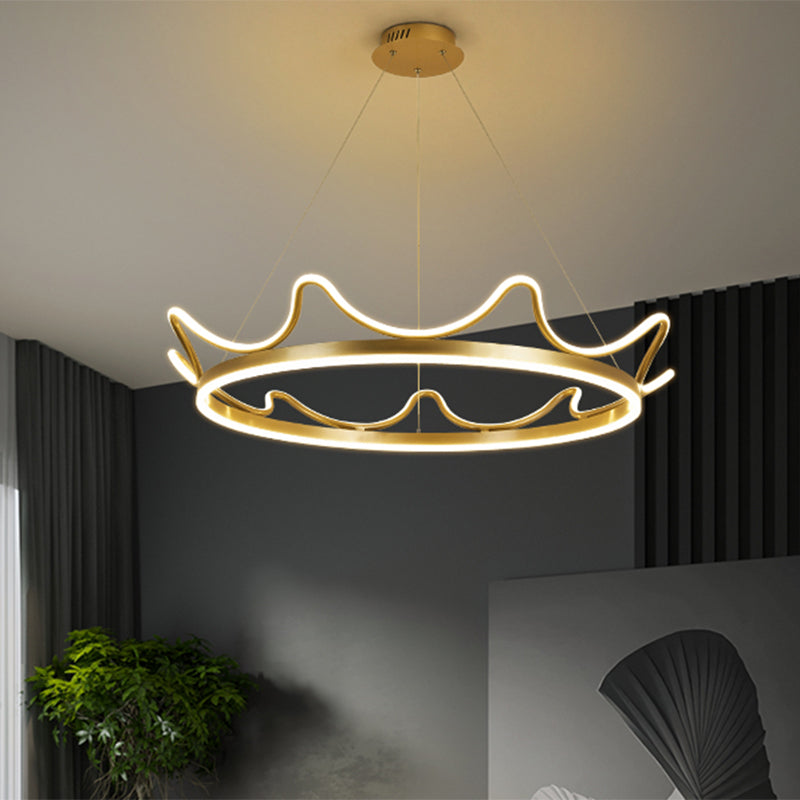 Gold Crown Shaped Chandelier Modern Stylish 20.5"/27.5" Dia LED Metal Pendant in Warm/White Light Clearhalo 'Ceiling Lights' 'Chandeliers' 'Modern Chandeliers' 'Modern' Lighting' 1899864
