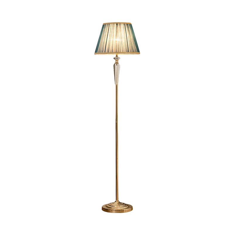 1-Head Barrel Floor Lighting Minimal Beige/Light Purple/Royal Blue Fabric Standing Lamp with Crystal Accent for Living Room Clearhalo 'Floor Lamps' 'Lamps' Lighting' 1899896