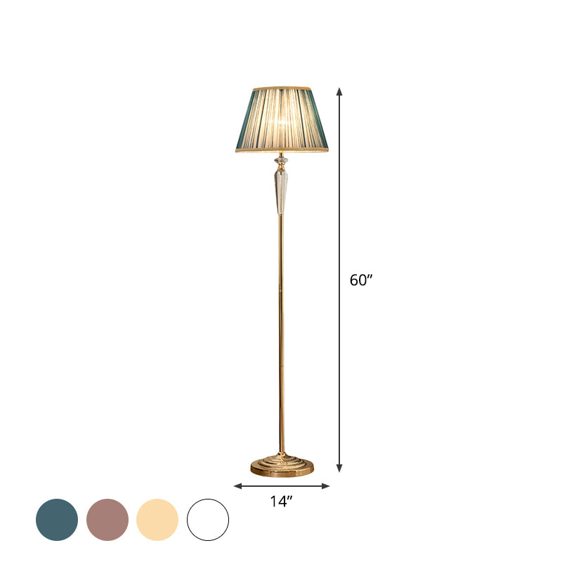 1-Head Barrel Floor Lighting Minimal Beige/Light Purple/Royal Blue Fabric Standing Lamp with Crystal Accent for Living Room Clearhalo 'Floor Lamps' 'Lamps' Lighting' 1899897