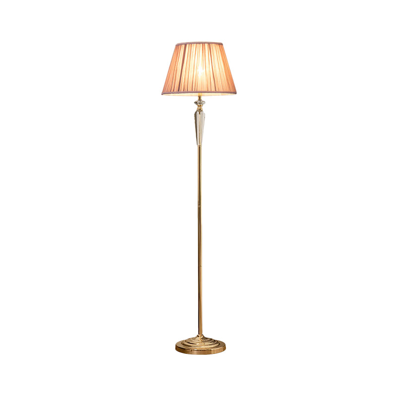 1-Head Barrel Floor Lighting Minimal Beige/Light Purple/Royal Blue Fabric Standing Lamp with Crystal Accent for Living Room Clearhalo 'Floor Lamps' 'Lamps' Lighting' 1899900