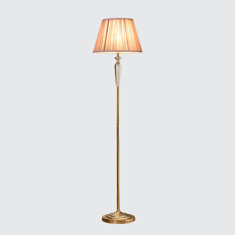 1-Head Barrel Floor Lighting Minimal Beige/Light Purple/Royal Blue Fabric Standing Lamp with Crystal Accent for Living Room Clearhalo 'Floor Lamps' 'Lamps' Lighting' 1899901