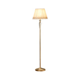 1-Head Barrel Floor Lighting Minimal Beige/Light Purple/Royal Blue Fabric Standing Lamp with Crystal Accent for Living Room Clearhalo 'Floor Lamps' 'Lamps' Lighting' 1899904