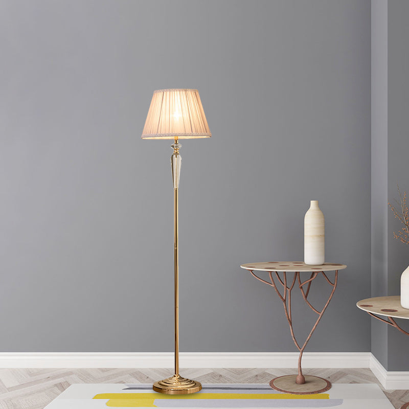 1-Head Barrel Floor Lighting Minimal Beige/Light Purple/Royal Blue Fabric Standing Lamp with Crystal Accent for Living Room Clearhalo 'Floor Lamps' 'Lamps' Lighting' 1899907