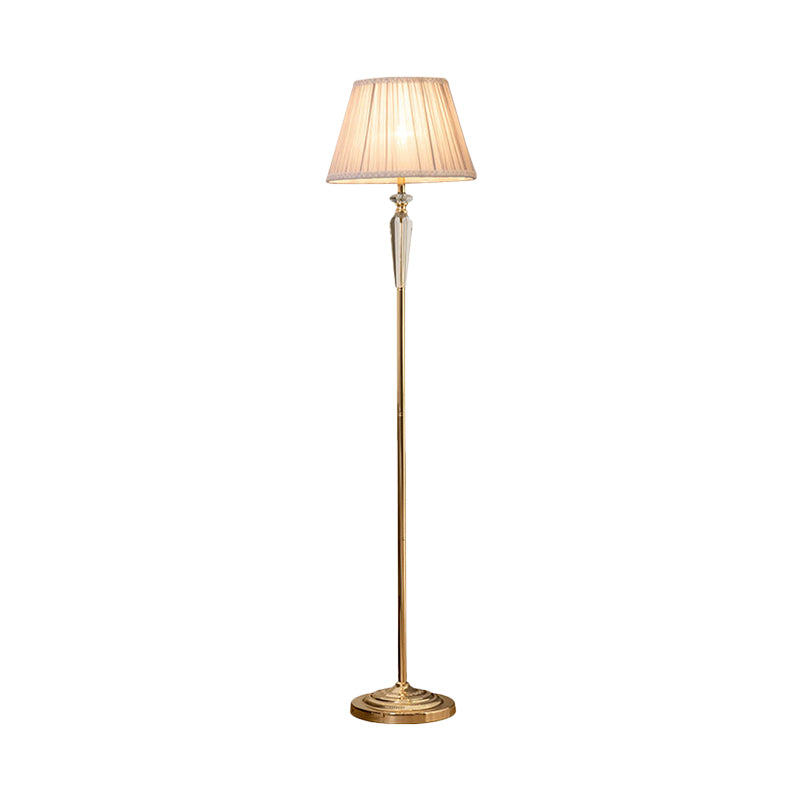 1-Head Barrel Floor Lighting Minimal Beige/Light Purple/Royal Blue Fabric Standing Lamp with Crystal Accent for Living Room Clearhalo 'Floor Lamps' 'Lamps' Lighting' 1899908