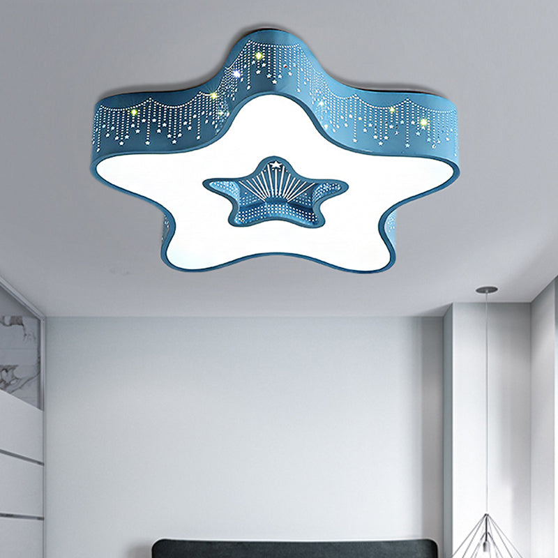 Metal Acrylic Hollow Star Flush Mount Light Modern Macaron Loft LED Ceiling Lamp for Child Bedroom Blue Clearhalo 'Ceiling Lights' 'Close To Ceiling Lights' 'Close to ceiling' 'Flush mount' Lighting' 189992