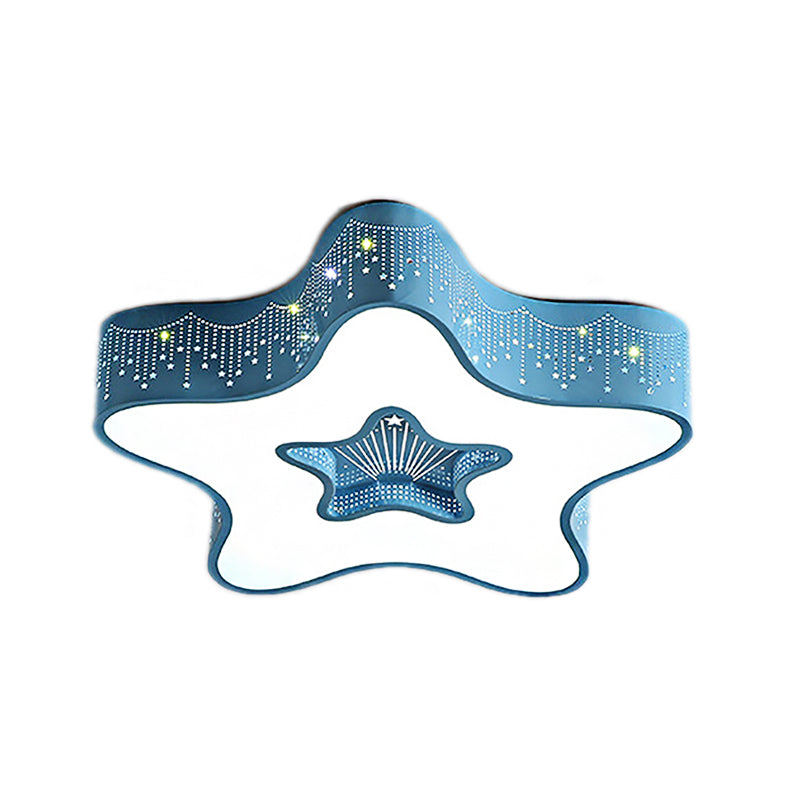 Metal Acrylic Hollow Star Flush Mount Light Modern Macaron Loft LED Ceiling Lamp for Child Bedroom Clearhalo 'Ceiling Lights' 'Close To Ceiling Lights' 'Close to ceiling' 'Flush mount' Lighting' 189994